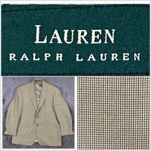 Lauren Ralph Lauren Men Blazer Size 46R Earth Tones Houndstooth 56%Silk 44%WooL